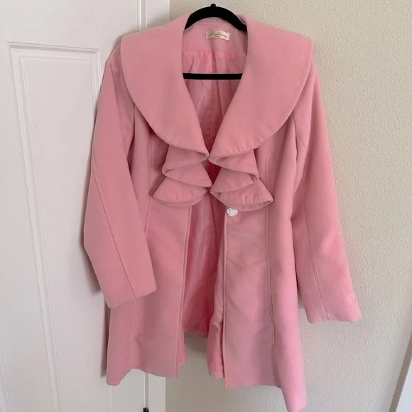 Jackets Coats Pink Wool Ruffle Collar Coat Poshmark